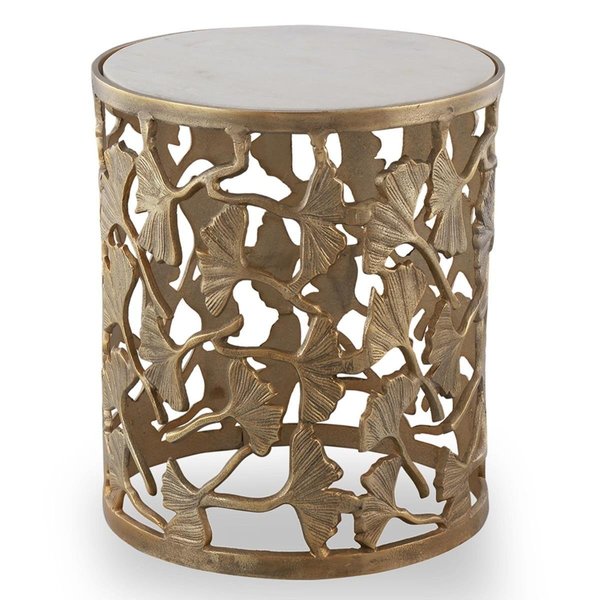 Grandoldgarden 16 x 14 x 14 in. Ginkgo Leaf Stool, Aluminum & Marble GR2486894